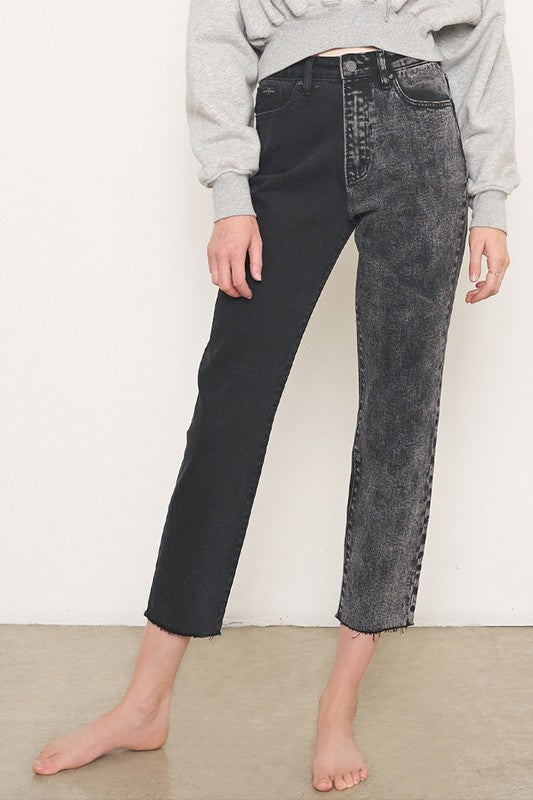 Raw Hem Black Contrast Mom Jean